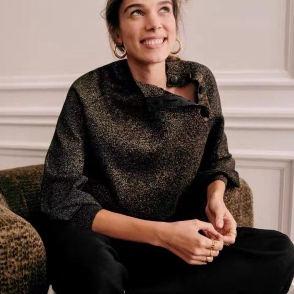 Sezane Black and Gold Cowl Neck Sweater